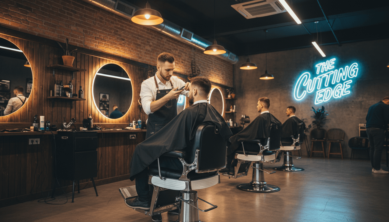 Skilled barber providing a precision haircut to a satisfied client at Kvngcuts Premium Barbershop